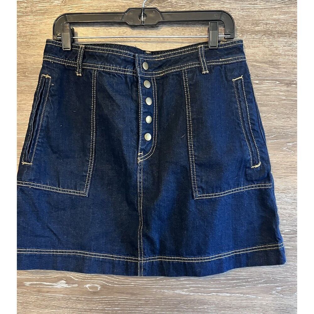 Free People Indigo Button-Front Midi Skirt